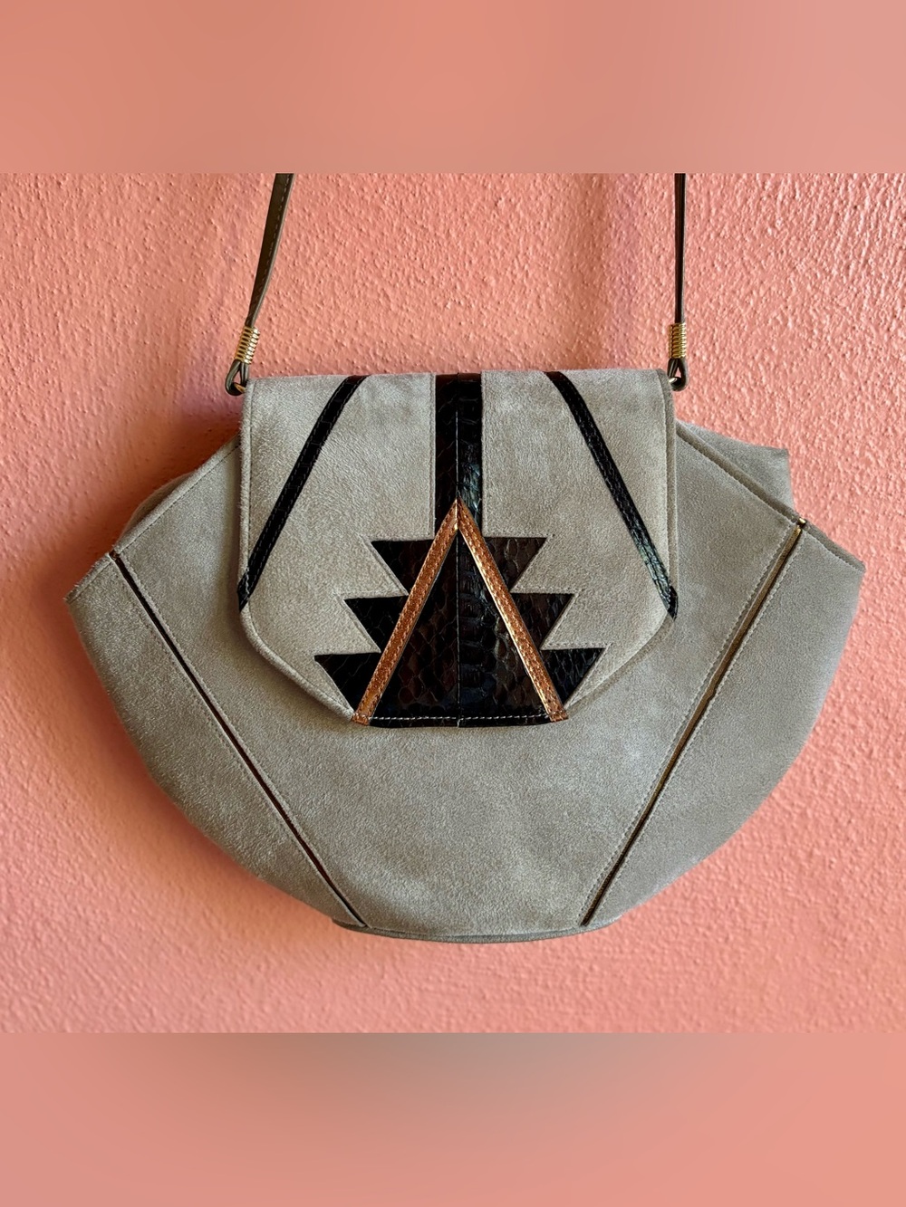 Suede Geometric Crossbody Bag in Light Gray